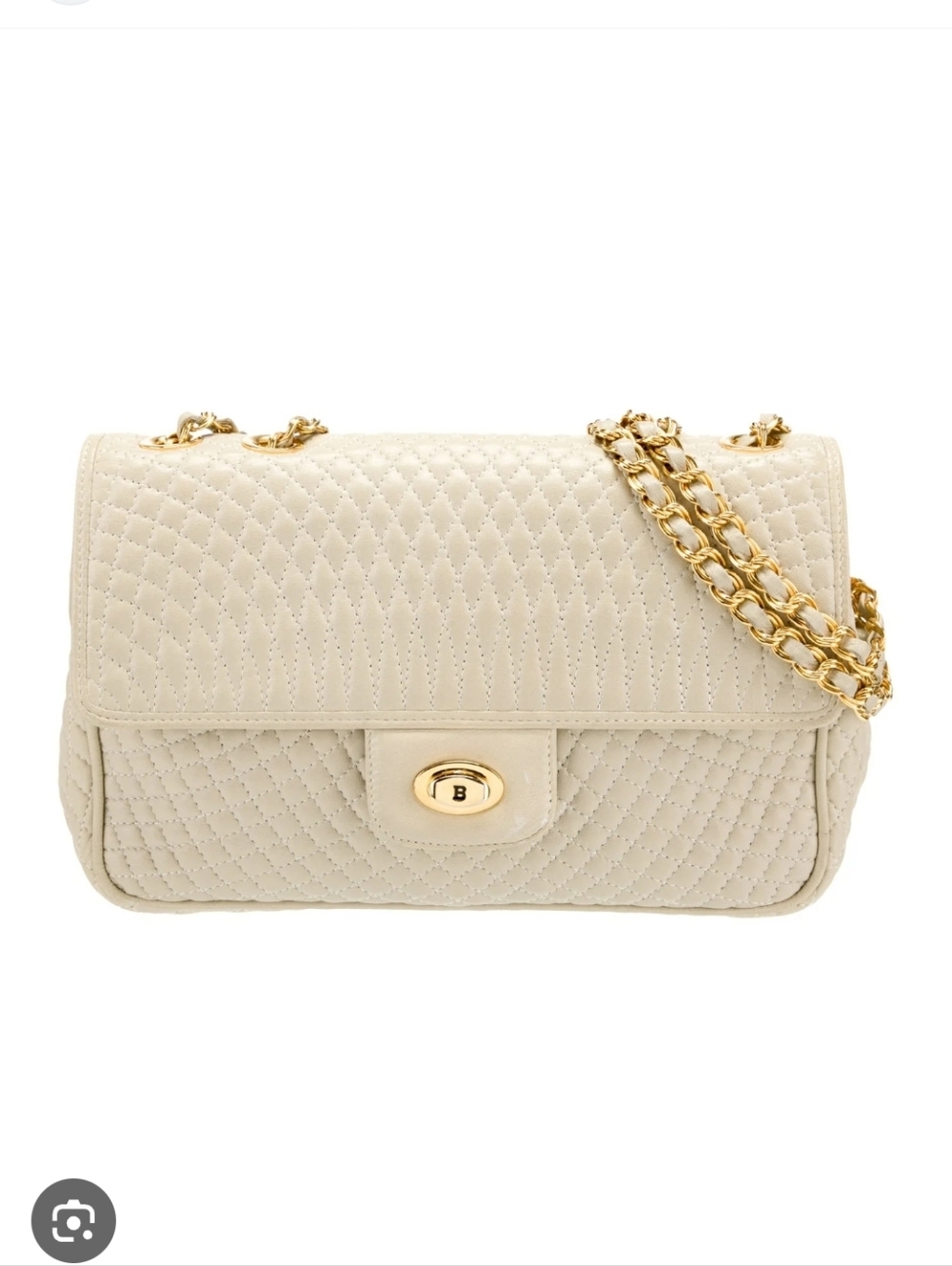 Bally Quilted Leather Double Flap Chain Shoulder Bag - Cream Vintage